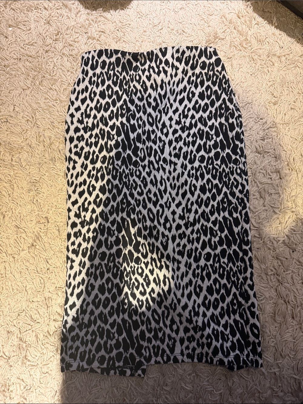 Mango Black and White Leopard Print Pencil Skirt